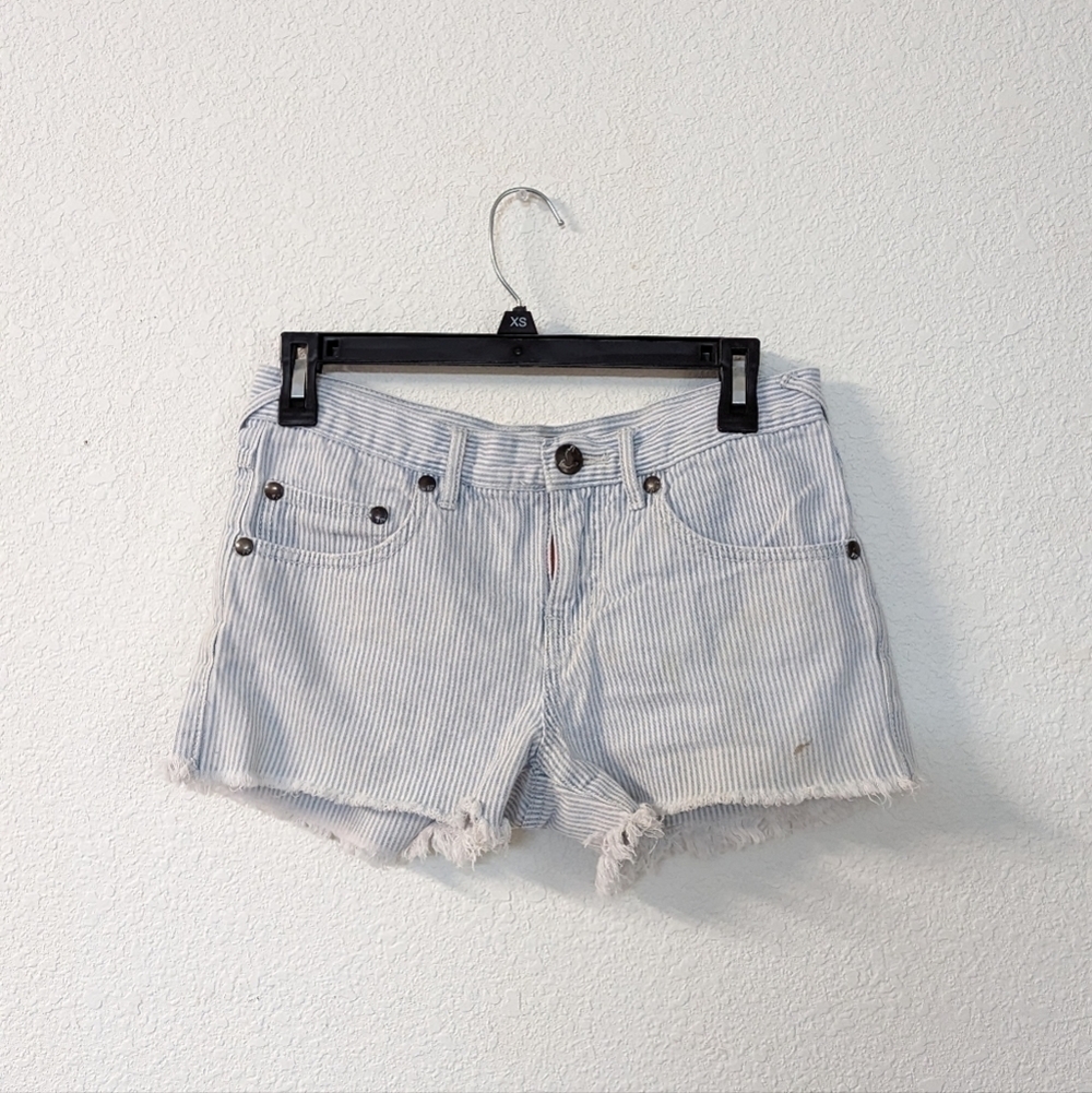 Free People Striped Raw Hem Denim Short Blue White 25 bohemian summer beach